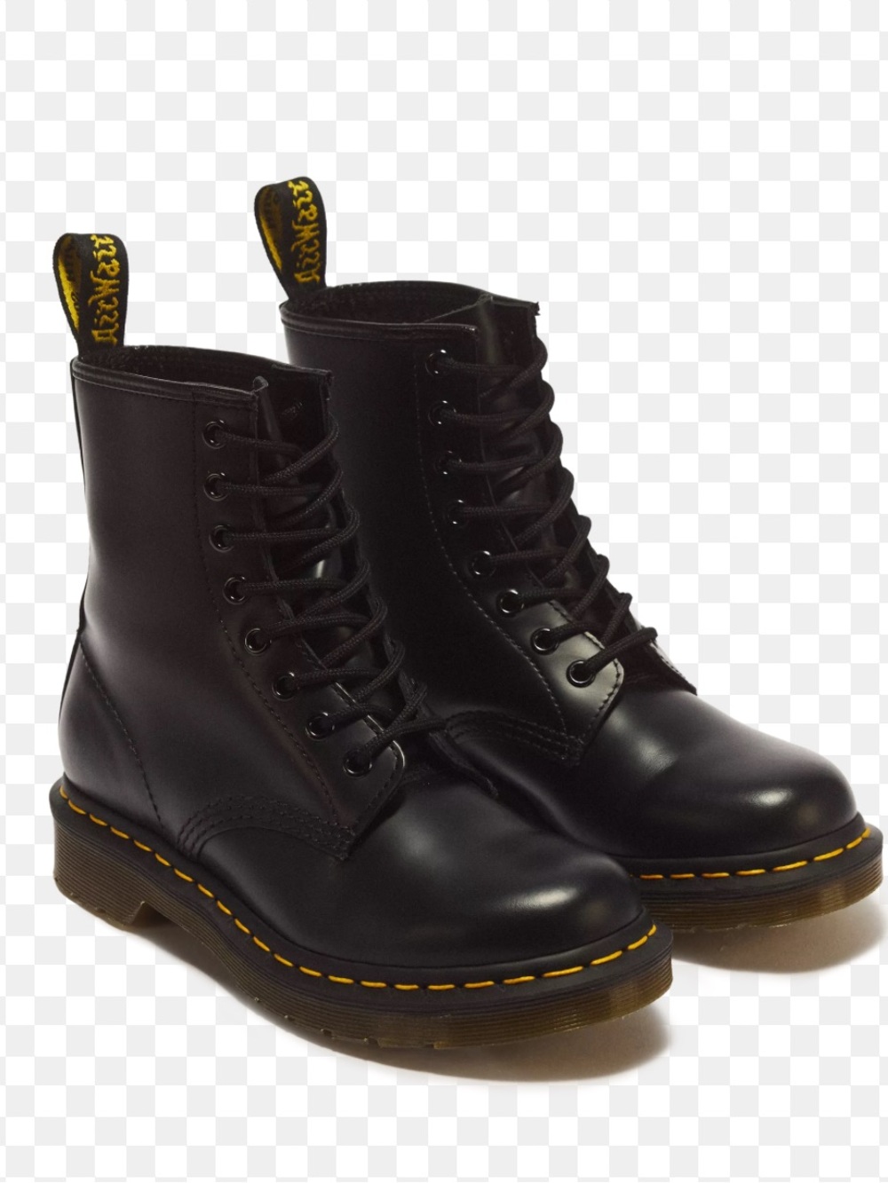 Dr. Martens Black Leather Lace-Up Boots with Yellow Stitching